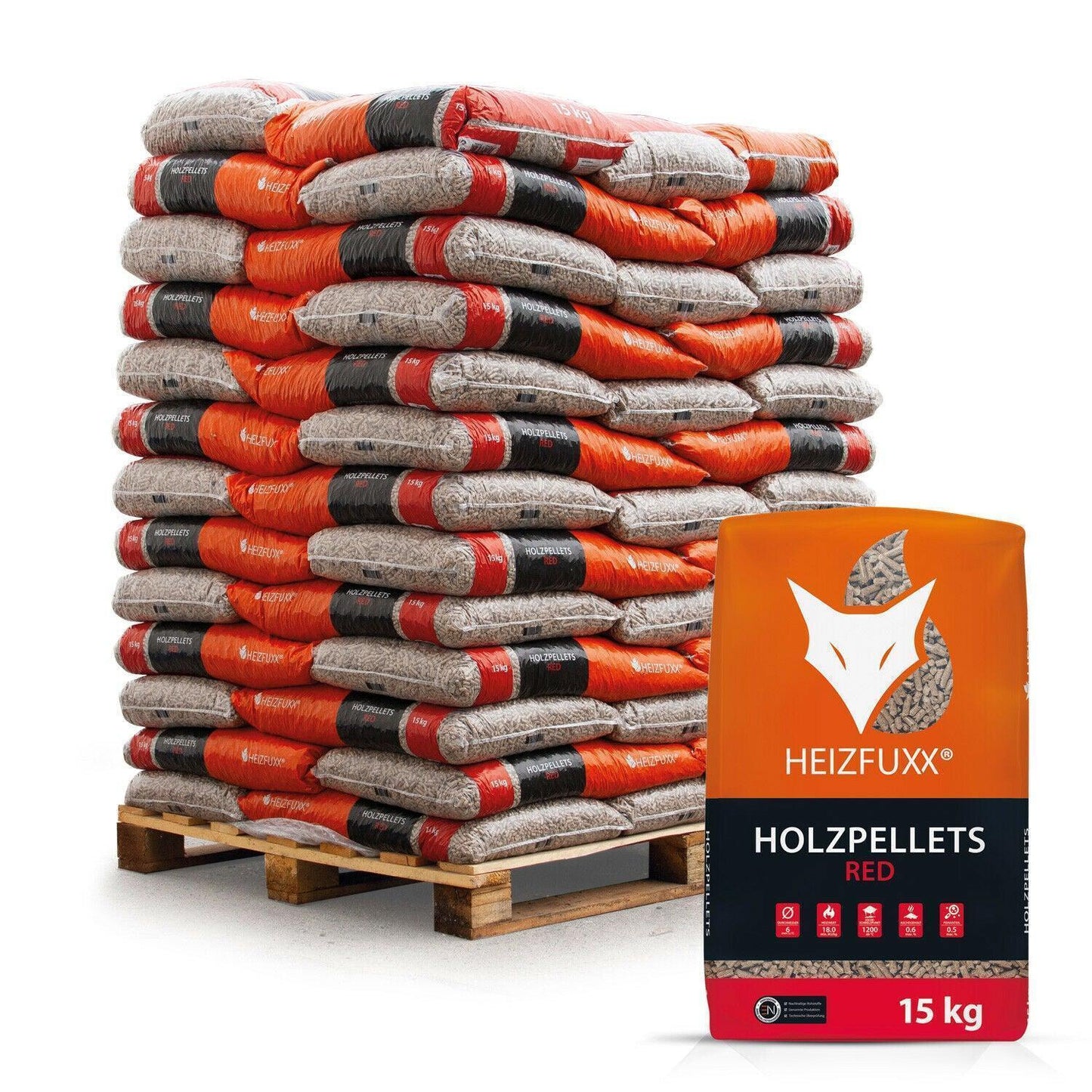 Paligo Heizfuxx Holzpellets Red 6mm 15kg x 65 Sack 975kg Palette - Brennholz-Scheiffele.de - Ihre Anlaufstelle für hochwertiges Brennholz!