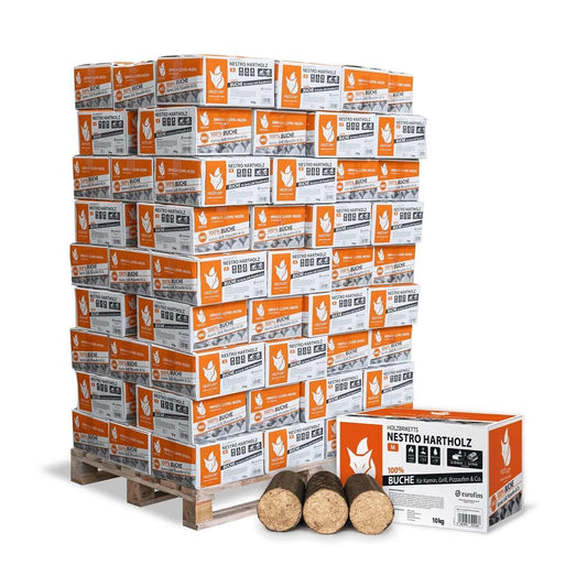 Heizfuxx Holzbriketts Hartholz Nestro M Karton 10kg x 90 900kg Palette - Brennholz-Scheiffele.de - Ihre Anlaufstelle für hochwertiges Brennholz!