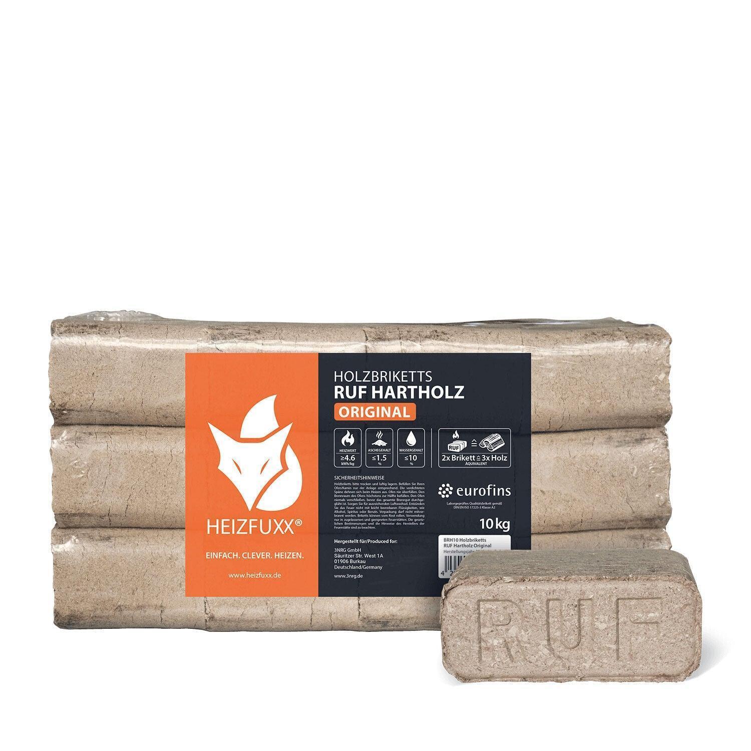 Heizfuxx Holzbriketts Hartholz Ruf Original 10kg x 30 300kg Palette - Brennholz-Scheiffele.de - Ihre Anlaufstelle für hochwertiges Brennholz!