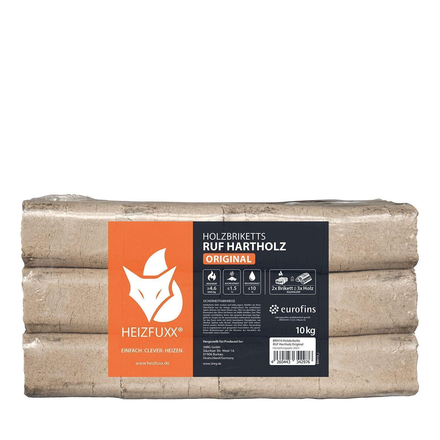 Heizfuxx Holzbriketts Hartholz Ruf Original 10kg x 30 300kg Palette - Brennholz-Scheiffele.de - Ihre Anlaufstelle für hochwertiges Brennholz!