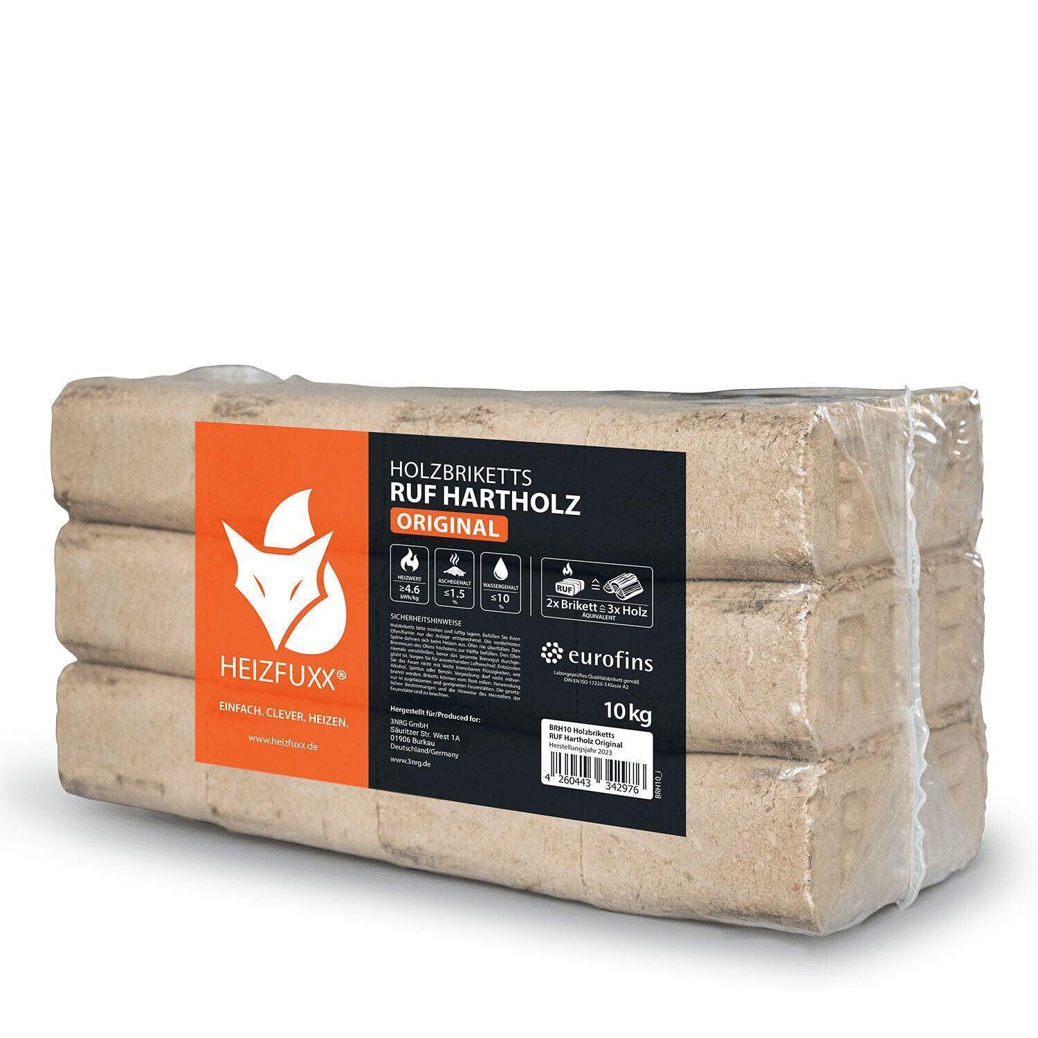 Heizfuxx Holzbriketts Hartholz Ruf Original 10kg x 30 300kg Palette - Brennholz-Scheiffele.de - Ihre Anlaufstelle für hochwertiges Brennholz!