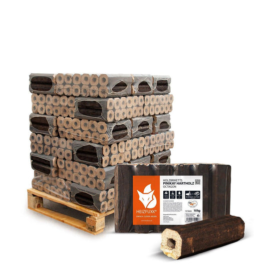 Heizfuxx Holzbriketts Pinikay Hartholz Octagon 10kg x 30 300kg Palette - Brennholz-Scheiffele.de - Ihre Anlaufstelle für hochwertiges Brennholz!