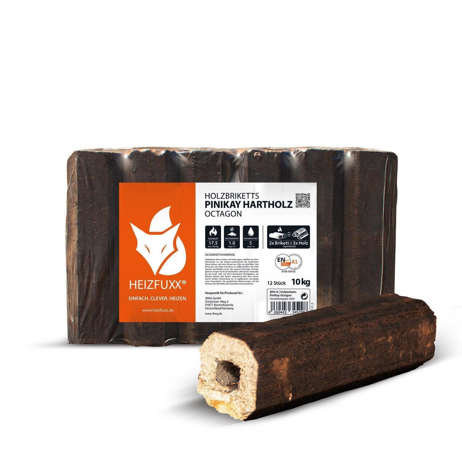 Heizfuxx Holzbriketts Pinikay Hartholz Octagon 10kg x 30 300kg Palette - Brennholz-Scheiffele.de - Ihre Anlaufstelle für hochwertiges Brennholz!