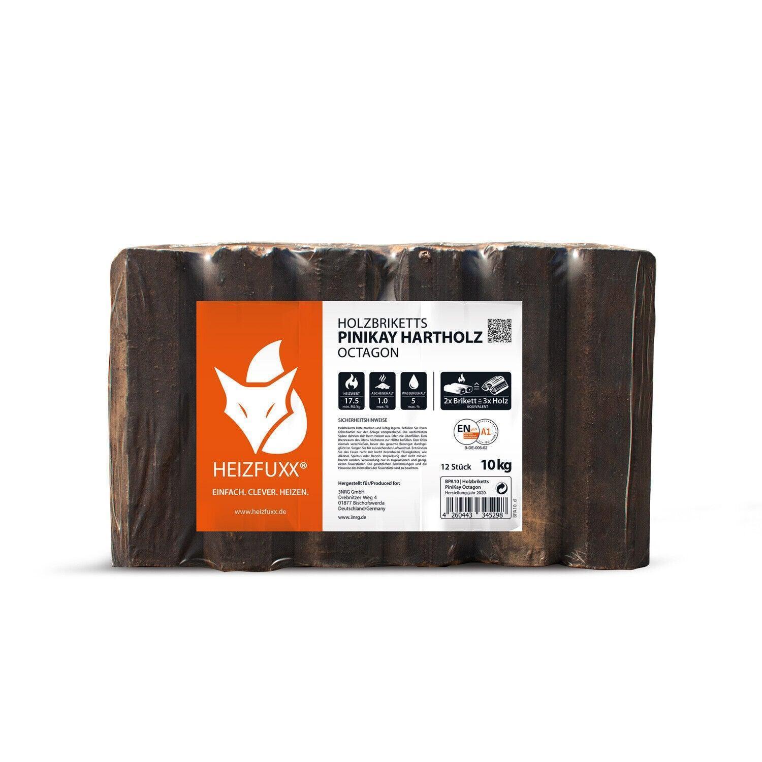 Heizfuxx Holzbriketts Pinikay Hartholz Octagon 10kg x 30 300kg Palette - Brennholz-Scheiffele.de - Ihre Anlaufstelle für hochwertiges Brennholz!