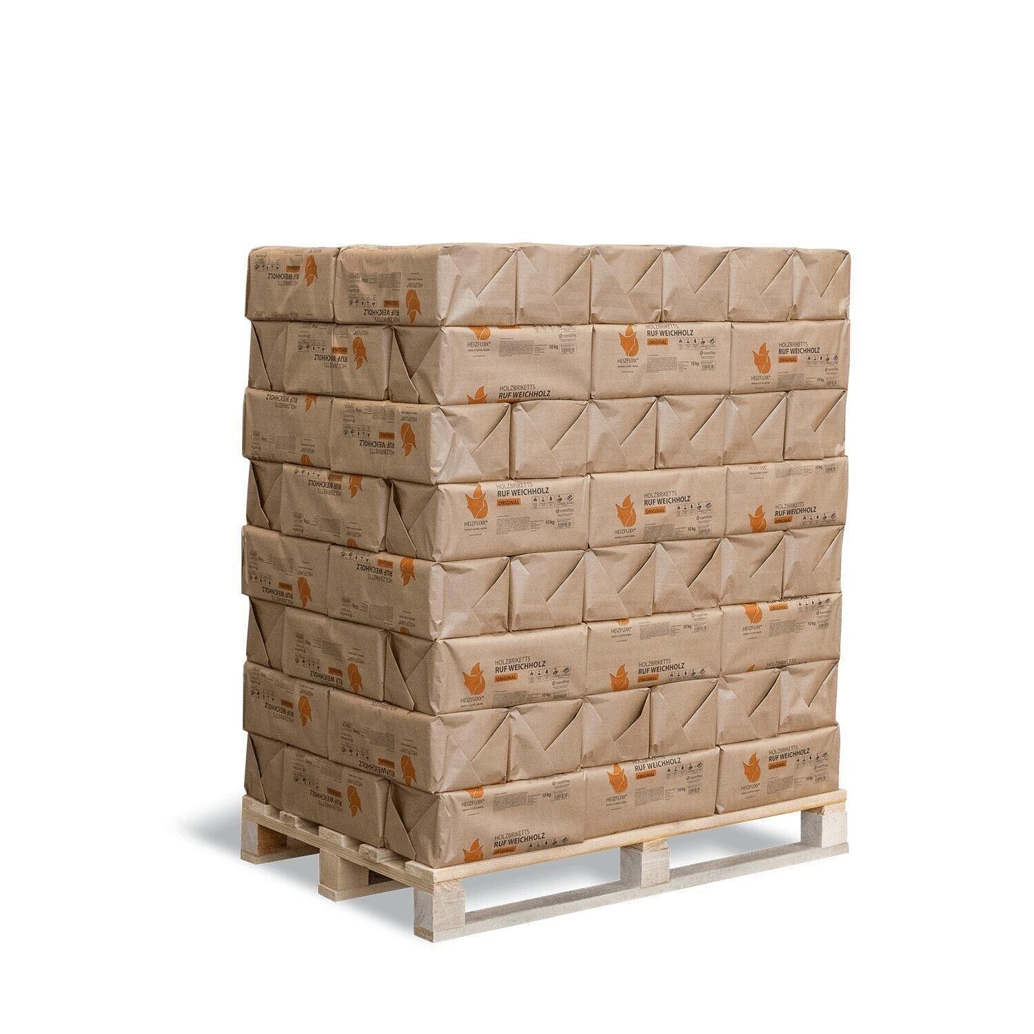 Heizfuxx Holzbriketts Ruf Weichholz Original Papiertüte 10kg x 96 960kg Palette - Brennholz-Scheiffele.de - Ihre Anlaufstelle für hochwertiges Brennholz!