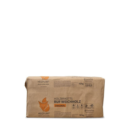 Heizfuxx Holzbriketts Ruf Weichholz Original Papiertüte 10kg x 96 960kg Palette - Brennholz-Scheiffele.de - Ihre Anlaufstelle für hochwertiges Brennholz!