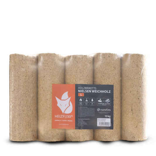 Heizfuxx Holzbriketts Weichholz Nielsen L 10kg x 96 960kg Palette - Brennholz-Scheiffele.de - Ihre Anlaufstelle für hochwertiges Brennholz!