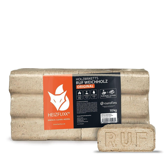 Heizfuxx Holzbriketts Weichholz Ruf Original 10kg x 30 300kg Palette - Brennholz-Scheiffele.de - Ihre Anlaufstelle für hochwertiges Brennholz!