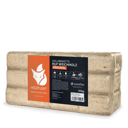 Heizfuxx Holzbriketts Weichholz Ruf Original 10kg x 30 300kg Palette - Brennholz-Scheiffele.de - Ihre Anlaufstelle für hochwertiges Brennholz!