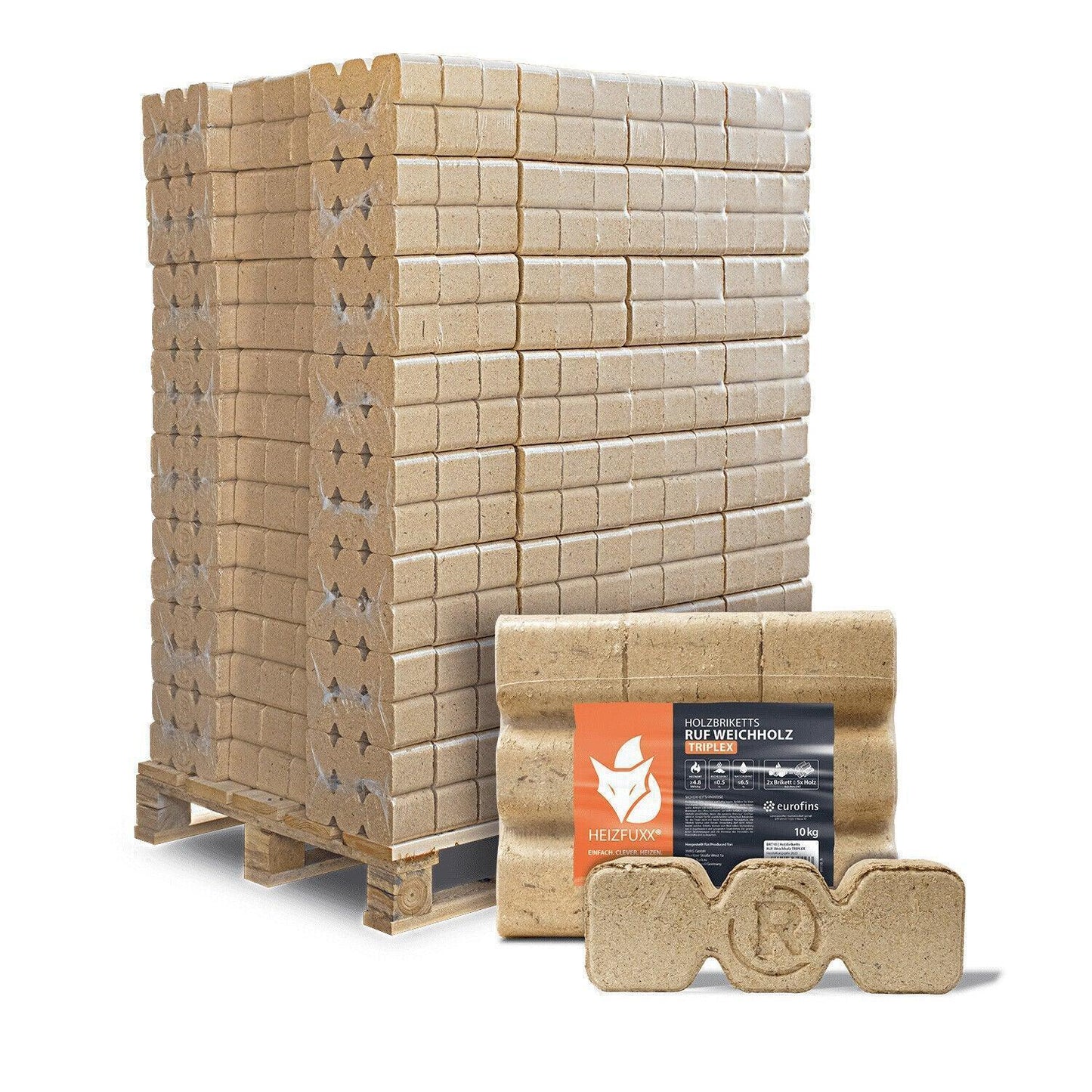 Heizfuxx Holzbriketts Weichholz Ruf Triplex 10kg x 96 960kg Palette - Brennholz-Scheiffele.de - Ihre Anlaufstelle für hochwertiges Brennholz!