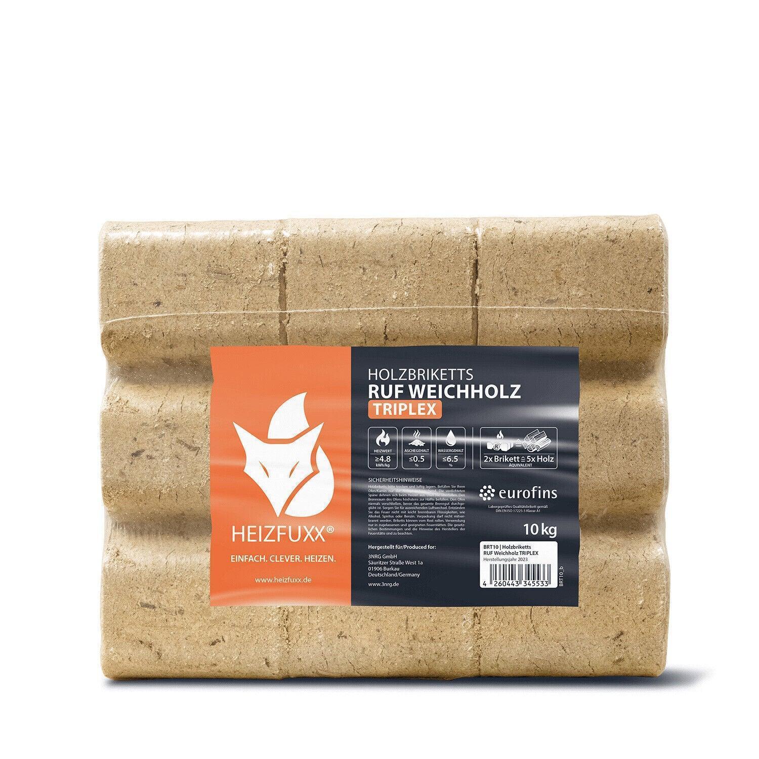 Heizfuxx Holzbriketts Weichholz Ruf Triplex 10kg x 96 960kg Palette - Brennholz-Scheiffele.de - Ihre Anlaufstelle für hochwertiges Brennholz!