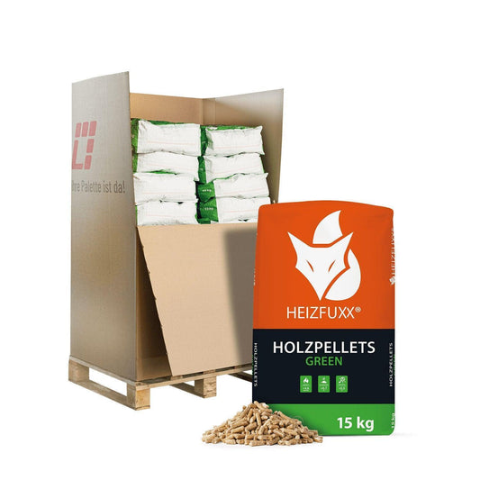 Heizfuxx Holzpellets Green 6mm 15kg x 20 Sack 300kg Palette - Brennstoffe-Neuber.shop