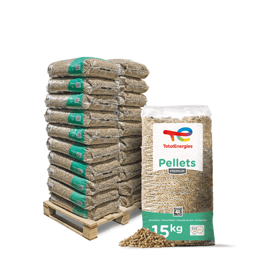 Premium Holzpellets TotalEnergies 6mm 15kg x 20 Sack 300kg Palette - Brennstoffe-Neuber.shop